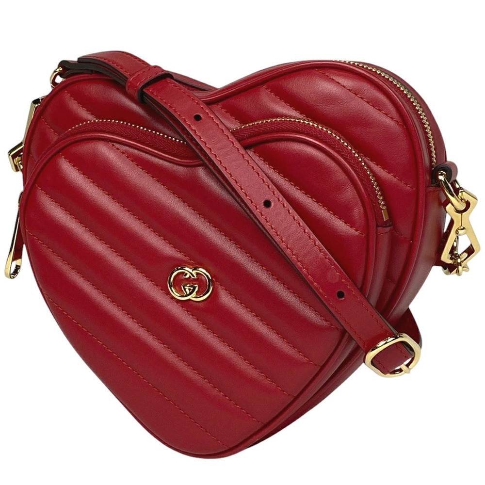 Gucci logo chain shoulder bag heart leather red